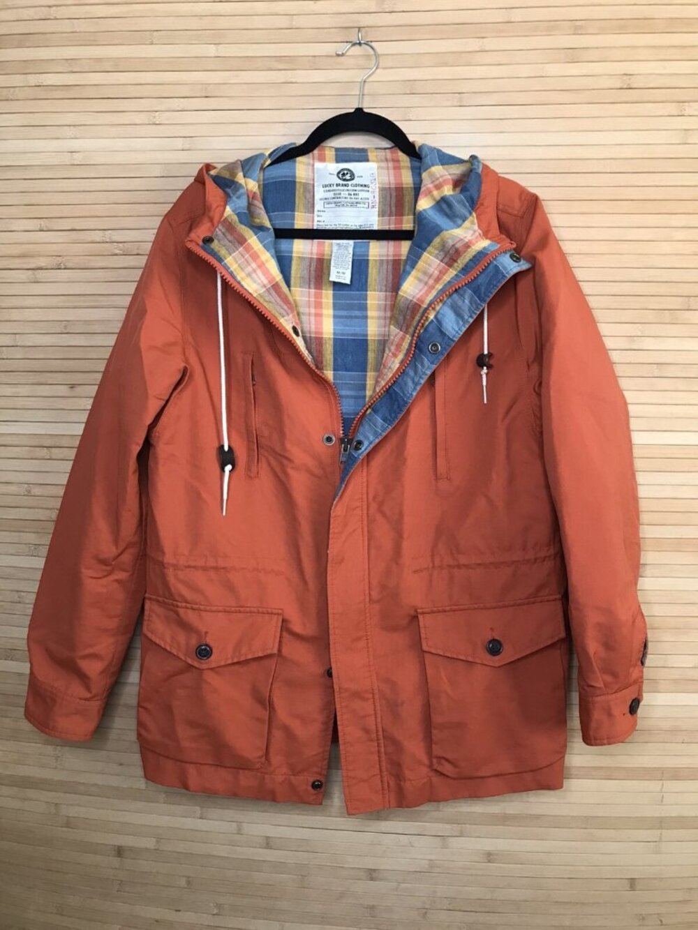 Mens Lucky Brand sz M Orange Fall Overcoat Water Resistant Jacket chore